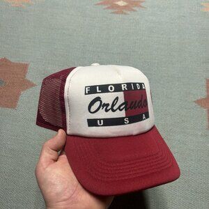 Vintage trucker hat mesh cap Orlando Florida USA red white adjustable snap